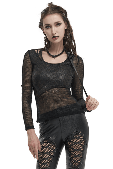 Black Gothic Top for Women with O-Neck and Strap